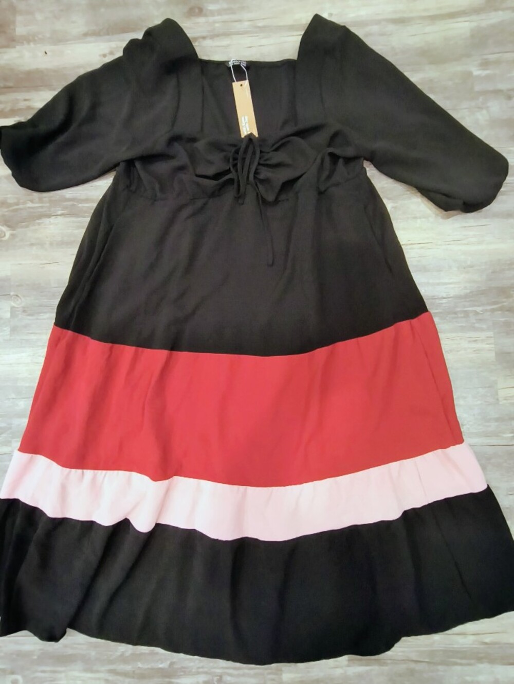 BloomChic Ruched Knotted Ruffle Pocket ColorBlock Maxi Dress - Picture 7 of 7